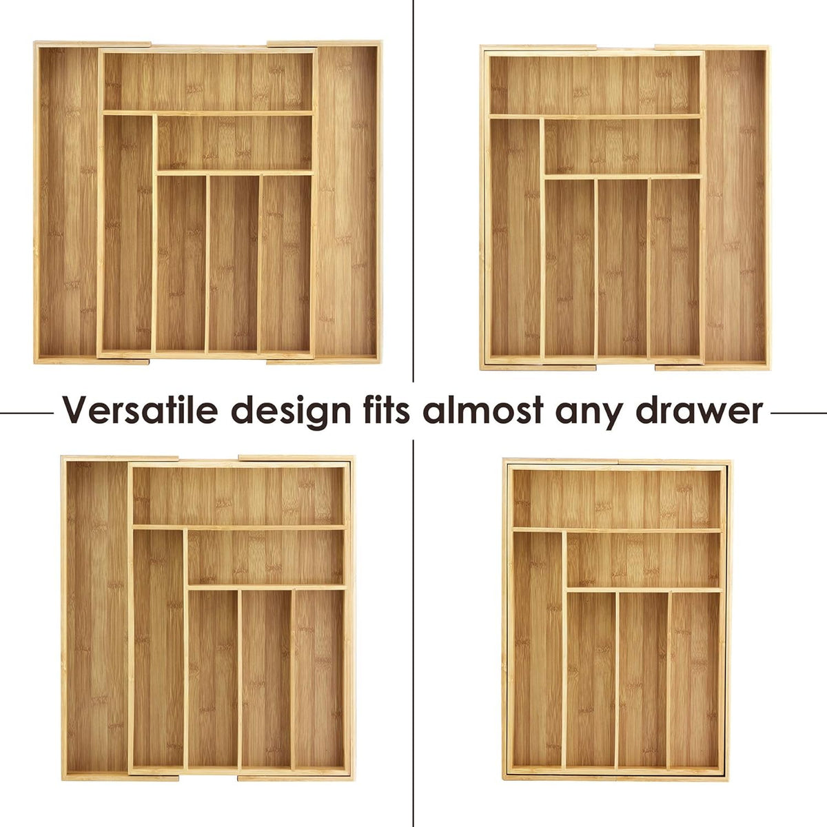 Totally Bamboo Kitchen Drawer Organizer, Expandable Silverware Organizer and Utensil Holder, 8