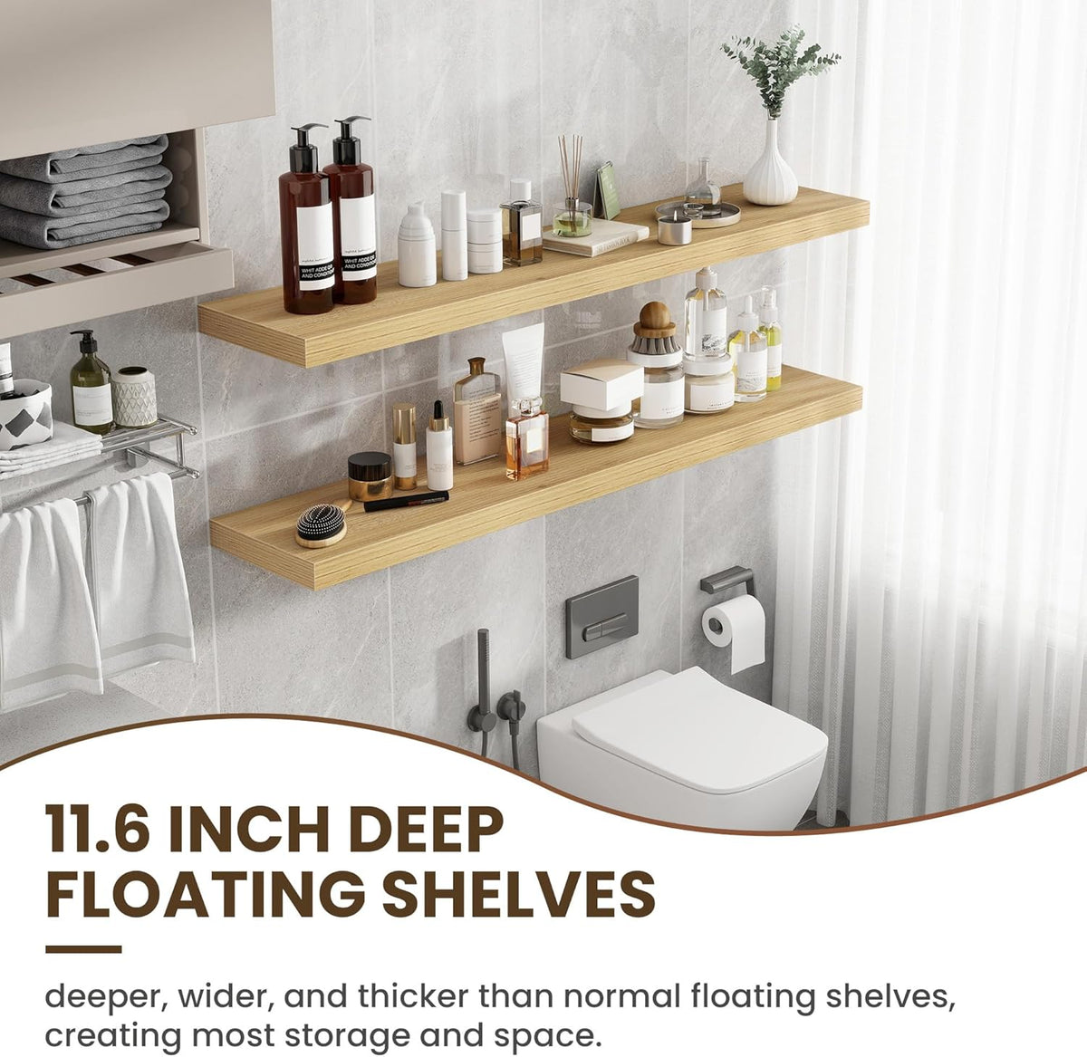 55 Inch Floating Shelves, 12 Inch Deep Floating Shelves for Wall, Floating Shelf with Invisible