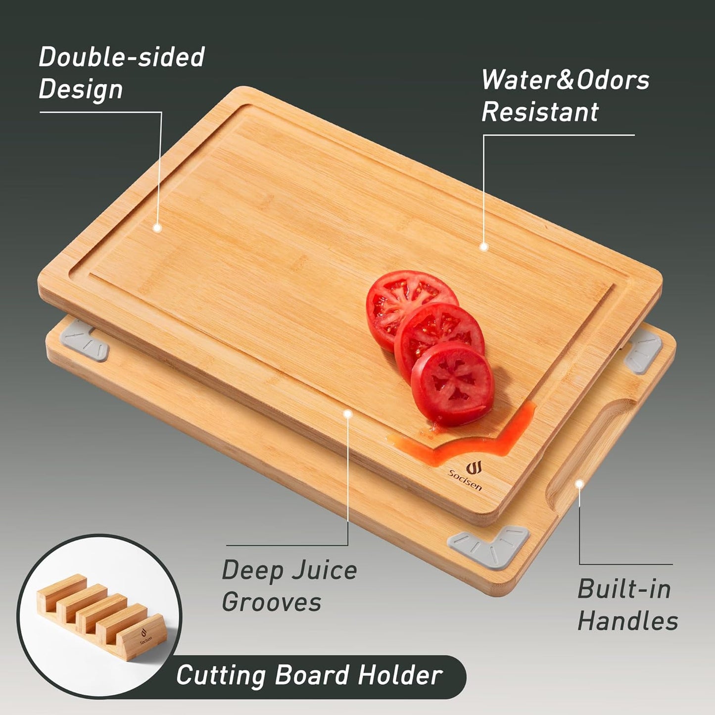 Bamboo Cutting Board Set Non Slip Feet with Holder Over Sink Adult Women Her Sister Aunt Wife