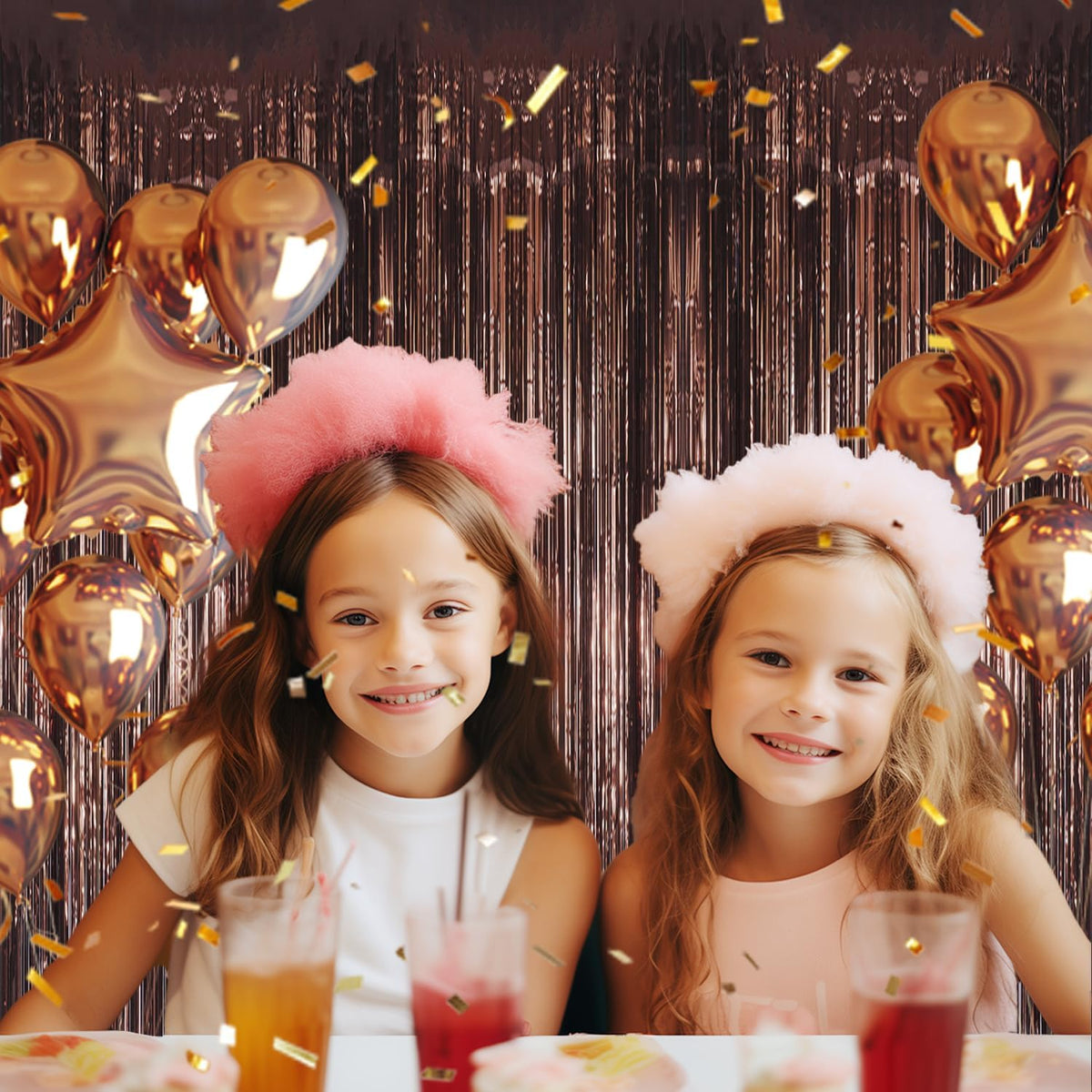 3 Pack Foil Fringe Backdrop - Brown Shiny Tinsel Curtains for Party Decoration/Photo Booth Props