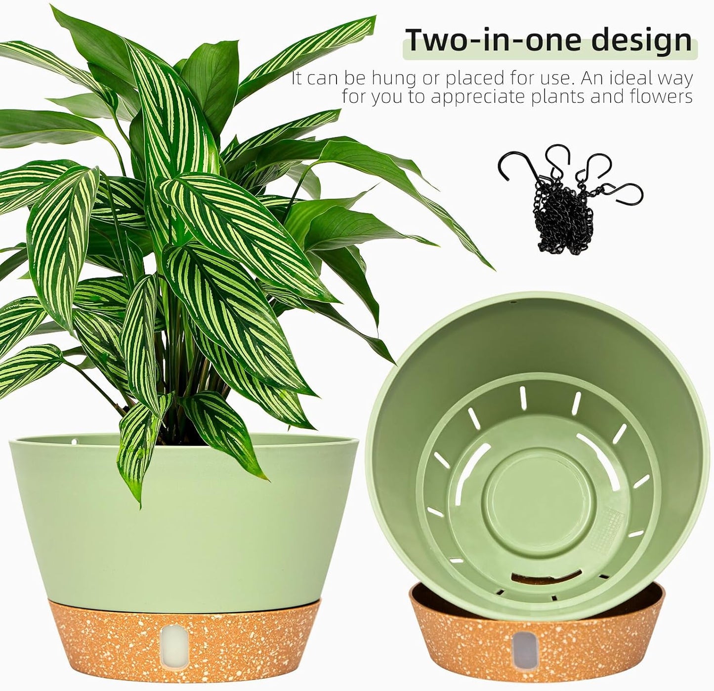 QCQHDU 2 Pack Hanging Planters for Indoor Outdoor Plants, 10 Inch Hanging Baskets Flower Pots with