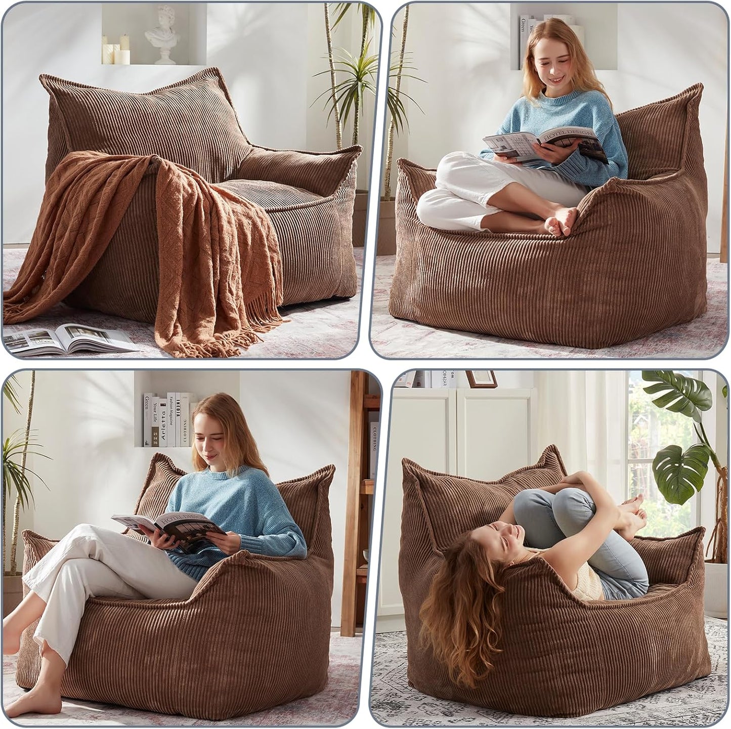 Giant Bean Bag Chair Sofa for Adults Teens, Comfy Corduroy Large Bean Bag Chairs with Armrests for