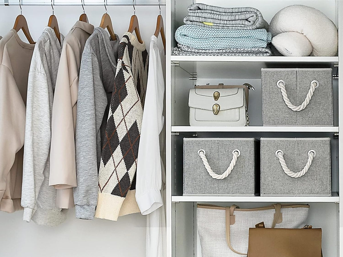 StorageWorks Storage Baskets for Shelves, Foldable Fabric Closet Storage Bins with Handles, Fabric
