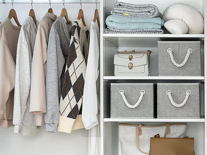 StorageWorks Storage Baskets for Shelves, Foldable Fabric Closet Storage Bins with Handles, Fabric