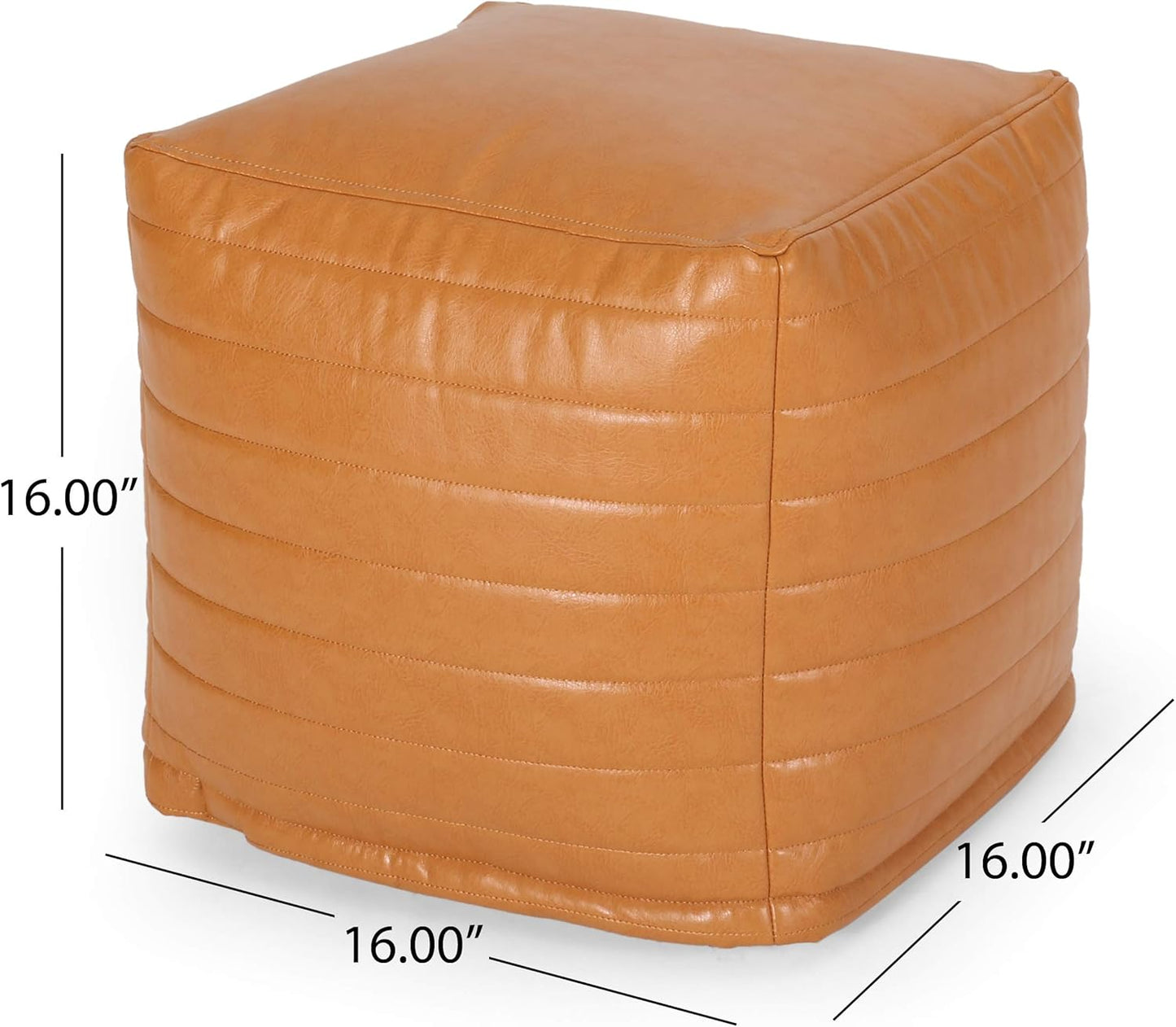 GDFStudio Contemporary Faux Leather Channel Stitch Pouf Ottoman Foot Stool - Bean Bag Floor Chair