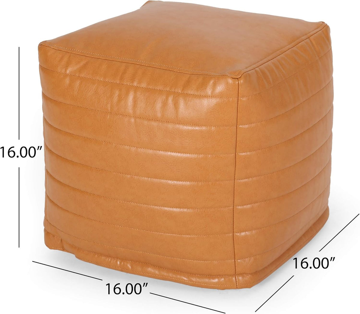 GDFStudio Contemporary Faux Leather Channel Stitch Pouf Ottoman Foot Stool - Bean Bag Floor Chair