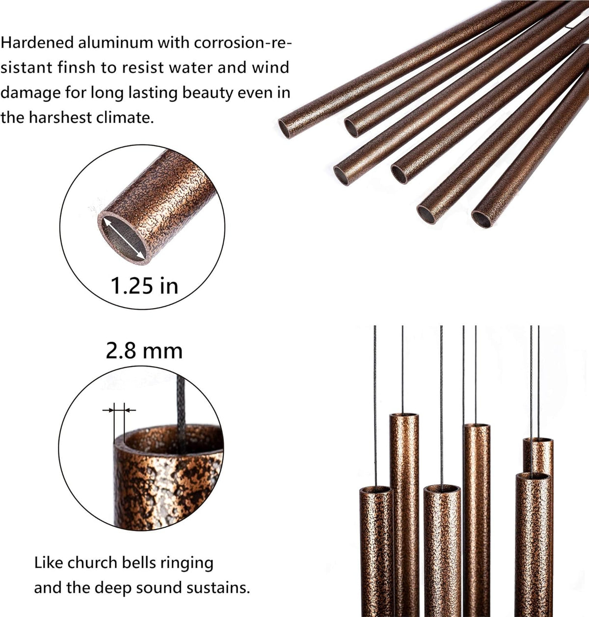 44 Inch Wind Chimes for Outside Deep Tone Sound Like Church Bell Rings Memorial Mother Day Copper
