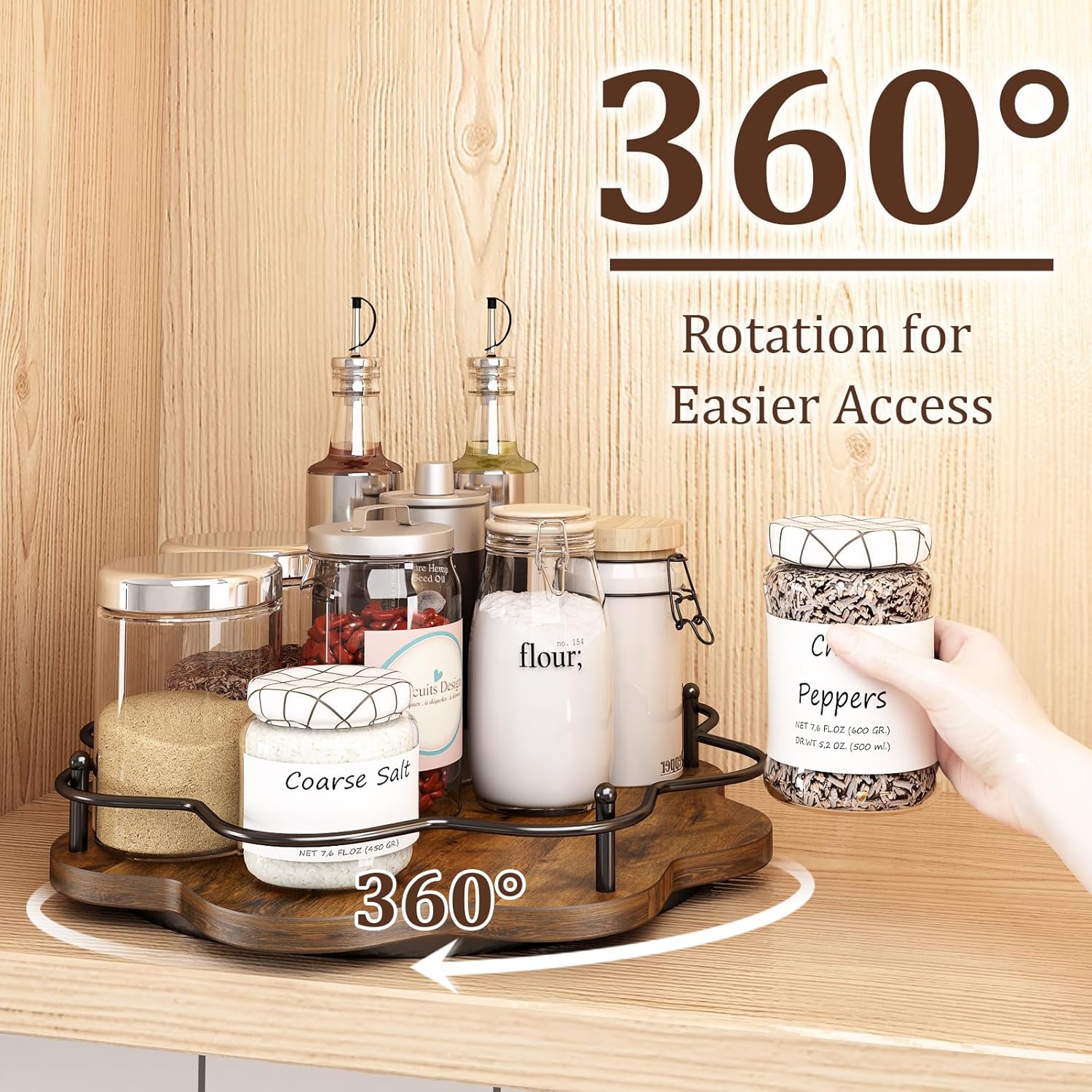 12" Lazy Susan Turntable Organizer,Round Wooden Lazy Susan Organization and Rotating Spice Rack for
