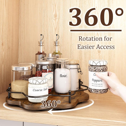 12" Lazy Susan Turntable Organizer,Round Wooden Lazy Susan Organization and Rotating Spice Rack for