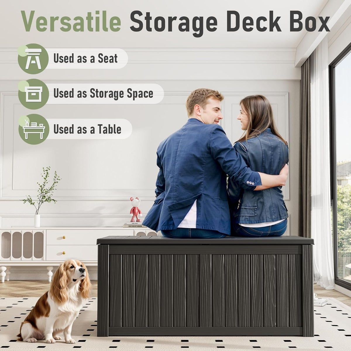 KAMABOKO Outdoor Storage Box, 120 Gallon Large Outdoor Resin Deck Box, Storage Waterproof Boxes
