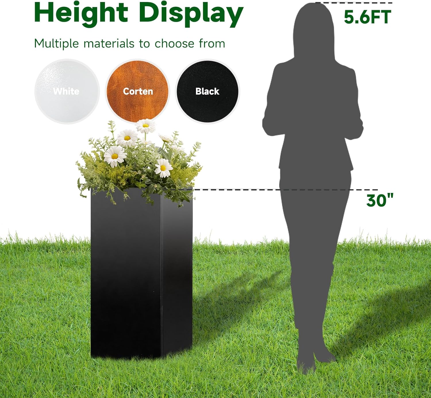 Galvanized Steel Metallic Heavy Planter for Outdoor Plants Metal Planters Box 14"x14"x30" Spliced