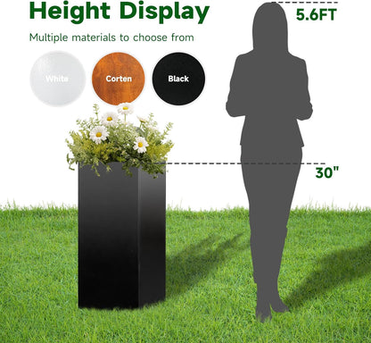 Galvanized Steel Metallic Heavy Planter for Outdoor Plants Metal Planters Box 14"x14"x30" Spliced