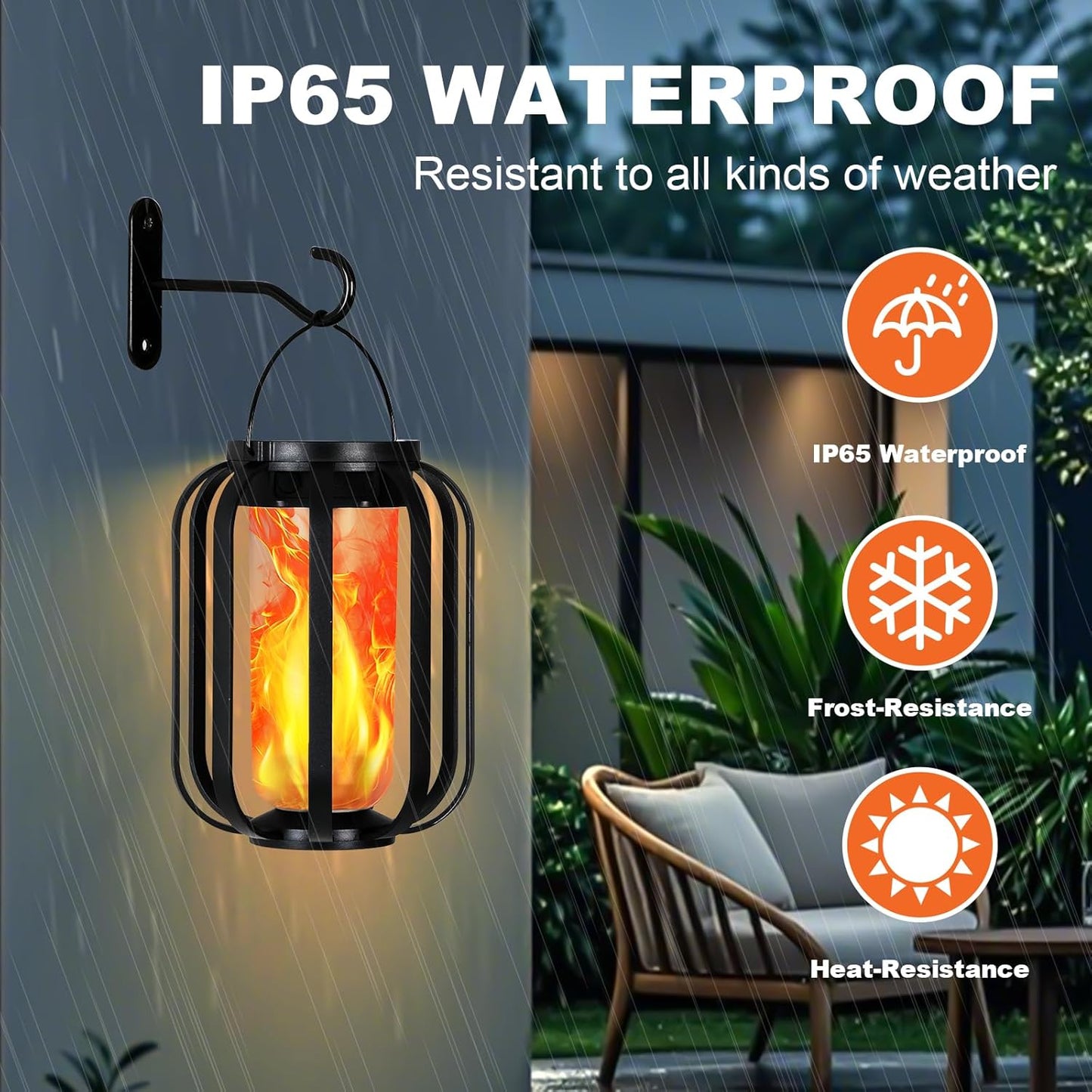 Solar Lantern Outdoor Lights, 2 Pack Waterproof Solar Powered Lanterns with Flickering Flame