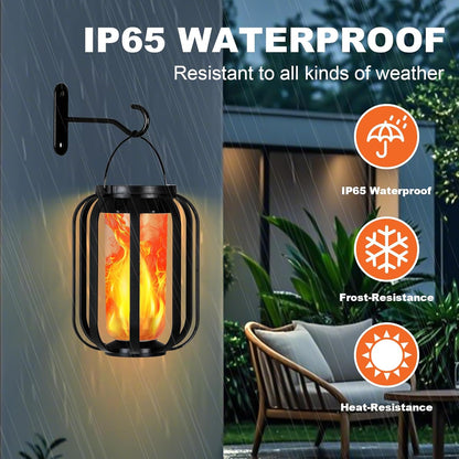 Solar Lantern Outdoor Lights, 2 Pack Waterproof Solar Powered Lanterns with Flickering Flame