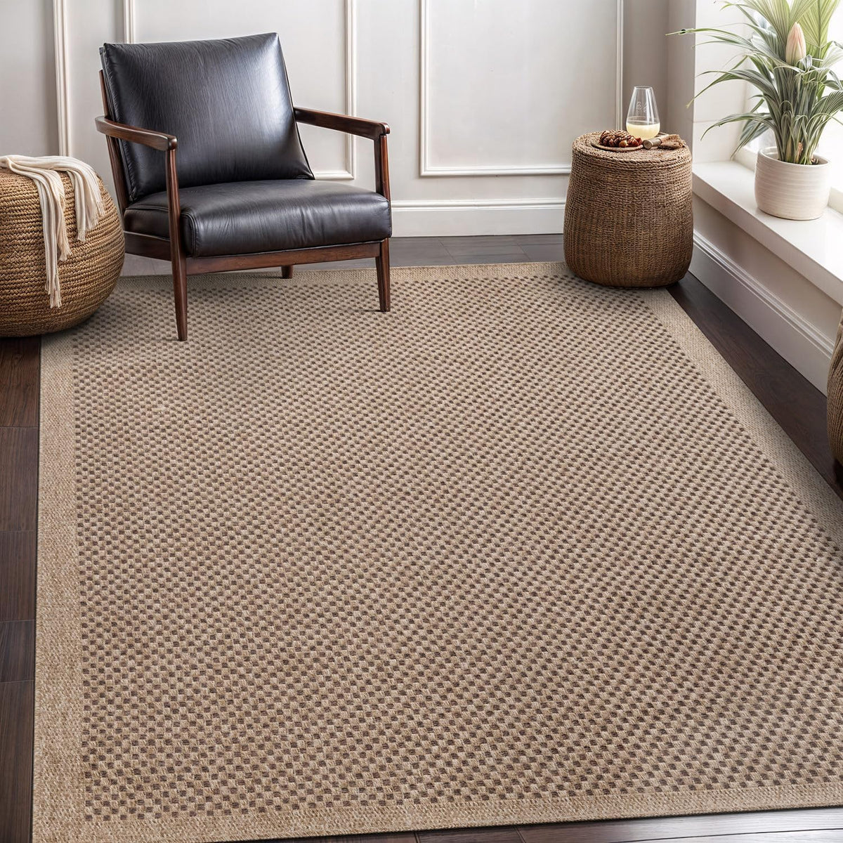 CAMILSON Easy Jute Rug 6x9, Indoor Outdoor Natural Color Fiber Area Rugs for Living Room Patio and
