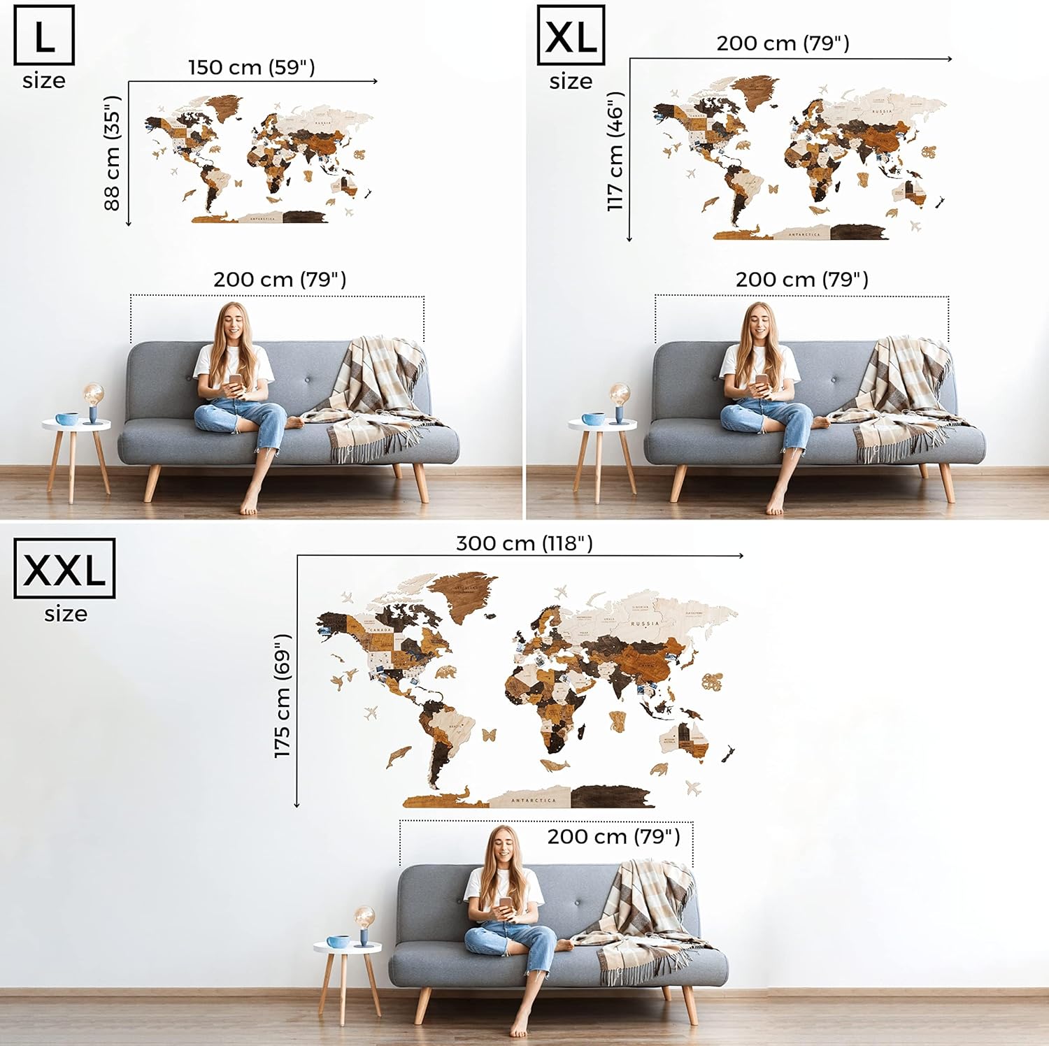 HYPERI Multilayered 3D Wooden World Map Wall Decor, Wood Art Wall Decor, Mapa Mundi Para Pared