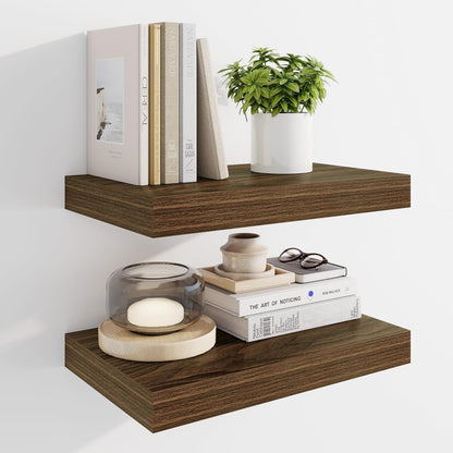 Marsmiles 16" Floating Shelves for Wall, Wooden Shelves with Invisible Brackets Set of 2, Rustic