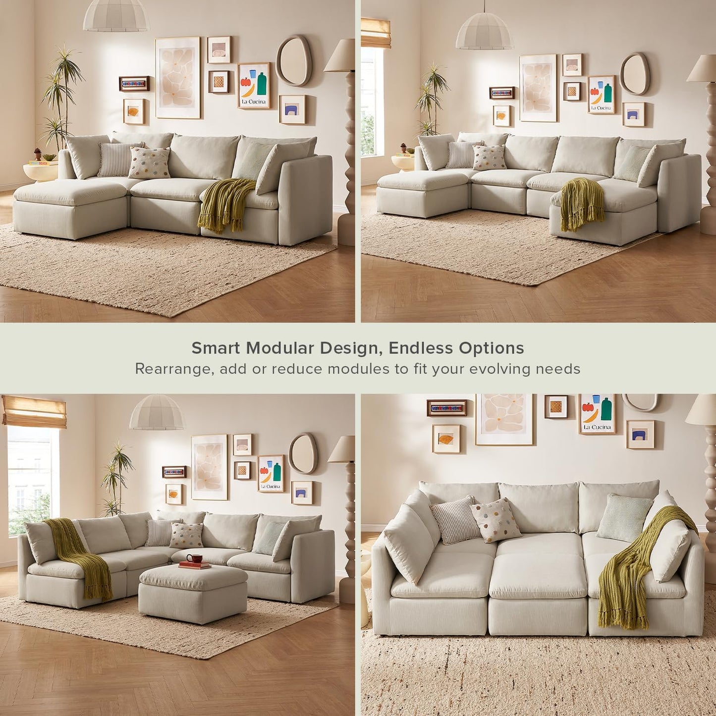 mopio Oversized Modular Sectional Sofa with Fully Removable Covers and Storage, Convertible U