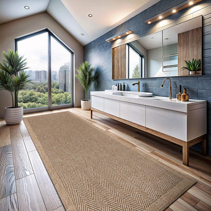 CAMILSON Indoor and Outdoor Runner Rug Natural Herringbone Seagrass Boho Design Easy-Cleaning Non