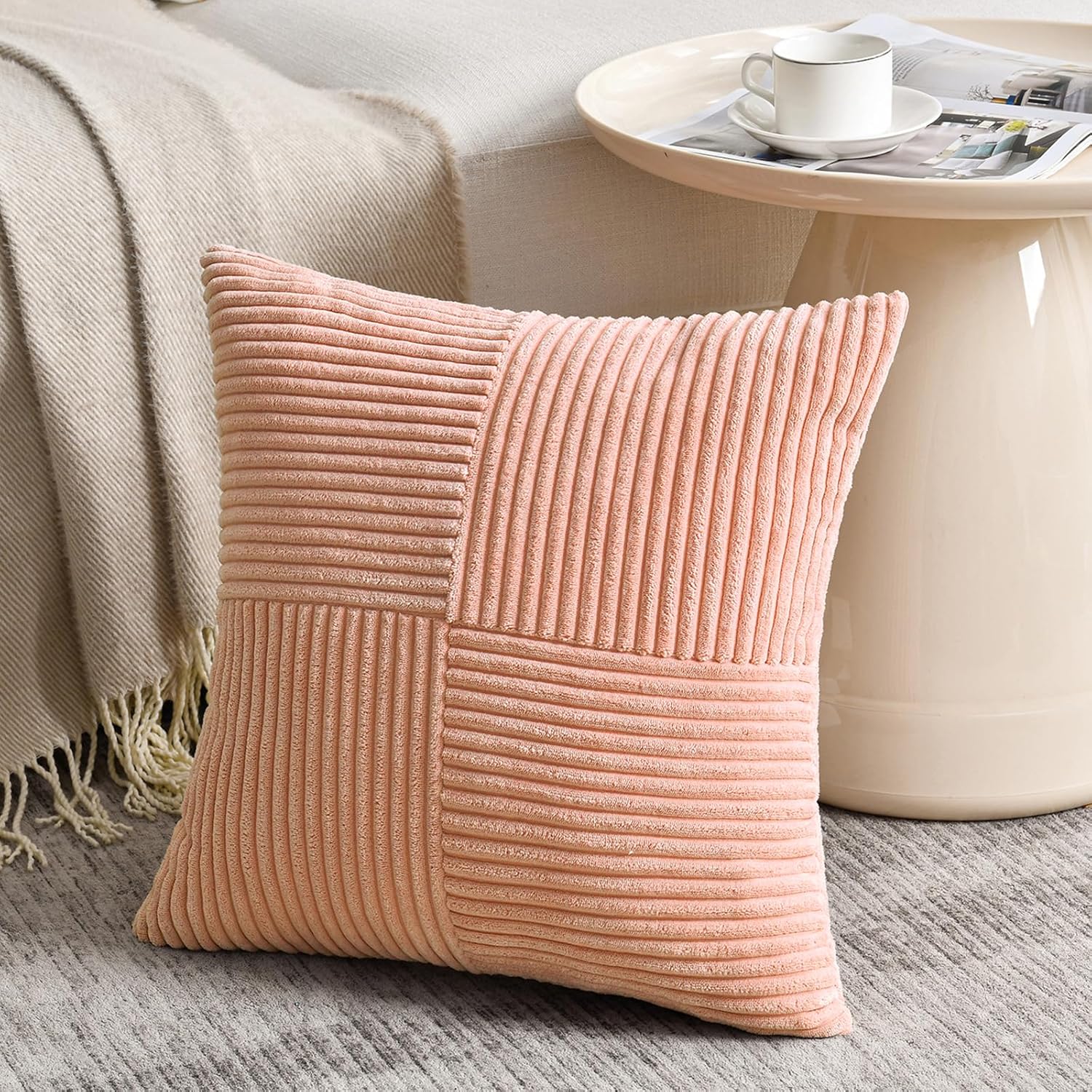 Fancy Homi 2 Packs Peach Big Decorative Throw Pillow Covers 24x24 Inch for Couch Bed Sofa, Rustic