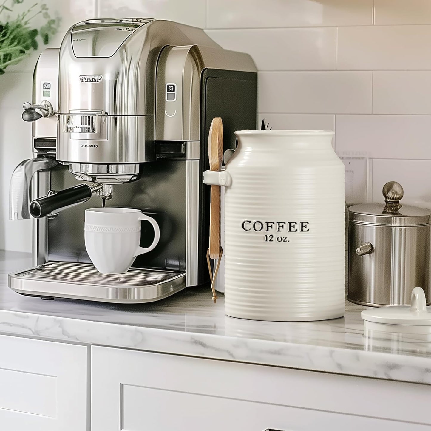 Barnyard Designs Coffee Canister for Kitchen Counter, Decorative Ceramic Coffee Container, Rustic