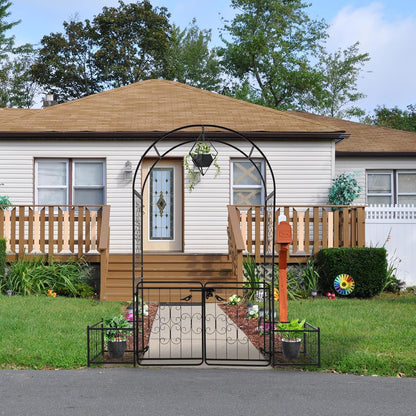 VINGLI Garden Arbor Arch with Gate and Planter Box, Wedding Arch Archway for Ceremony Party