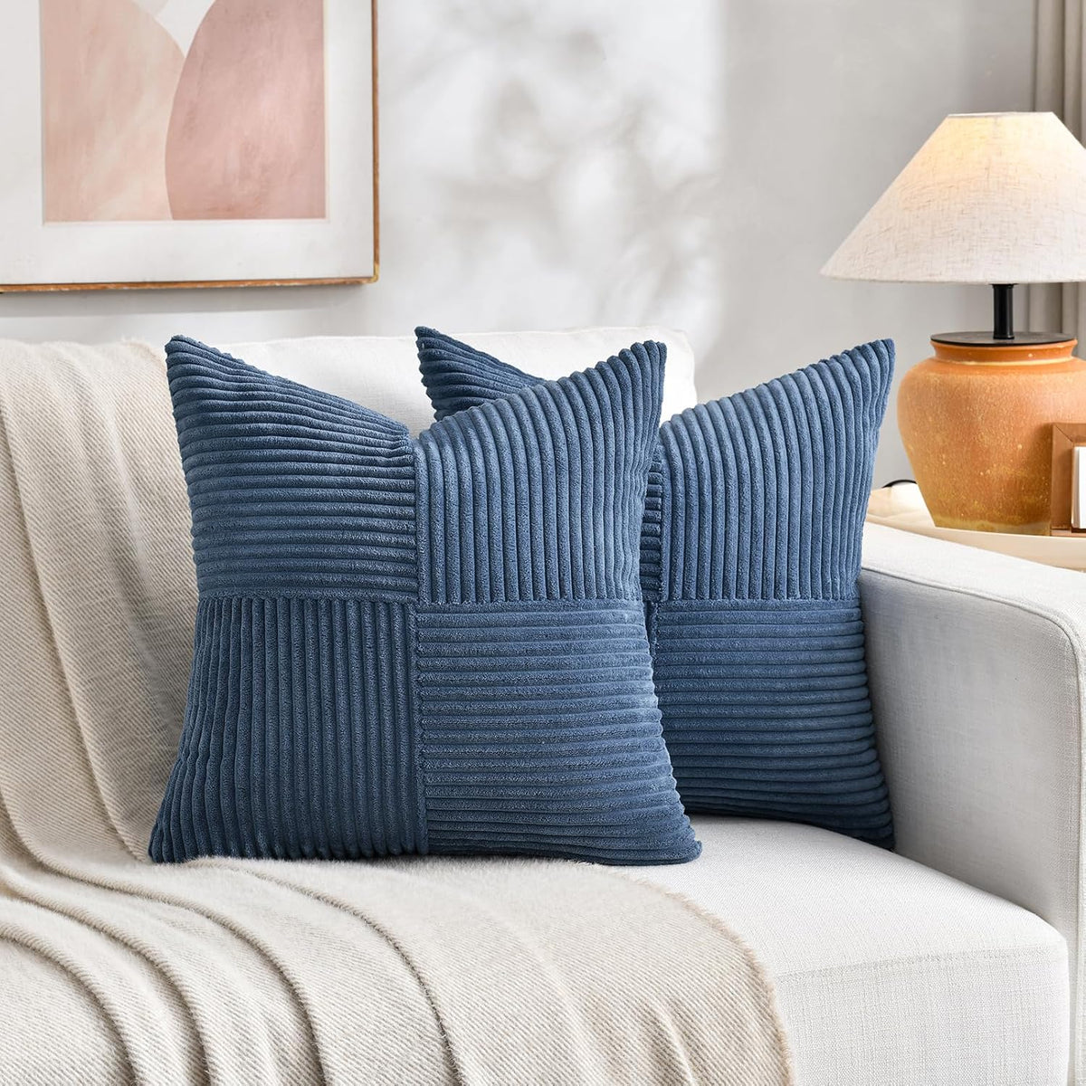 Fancy Homi 2 Packs Dusty Blue Decorative Throw Pillow Covers 16x16 Inch for Living Room Couch Bed