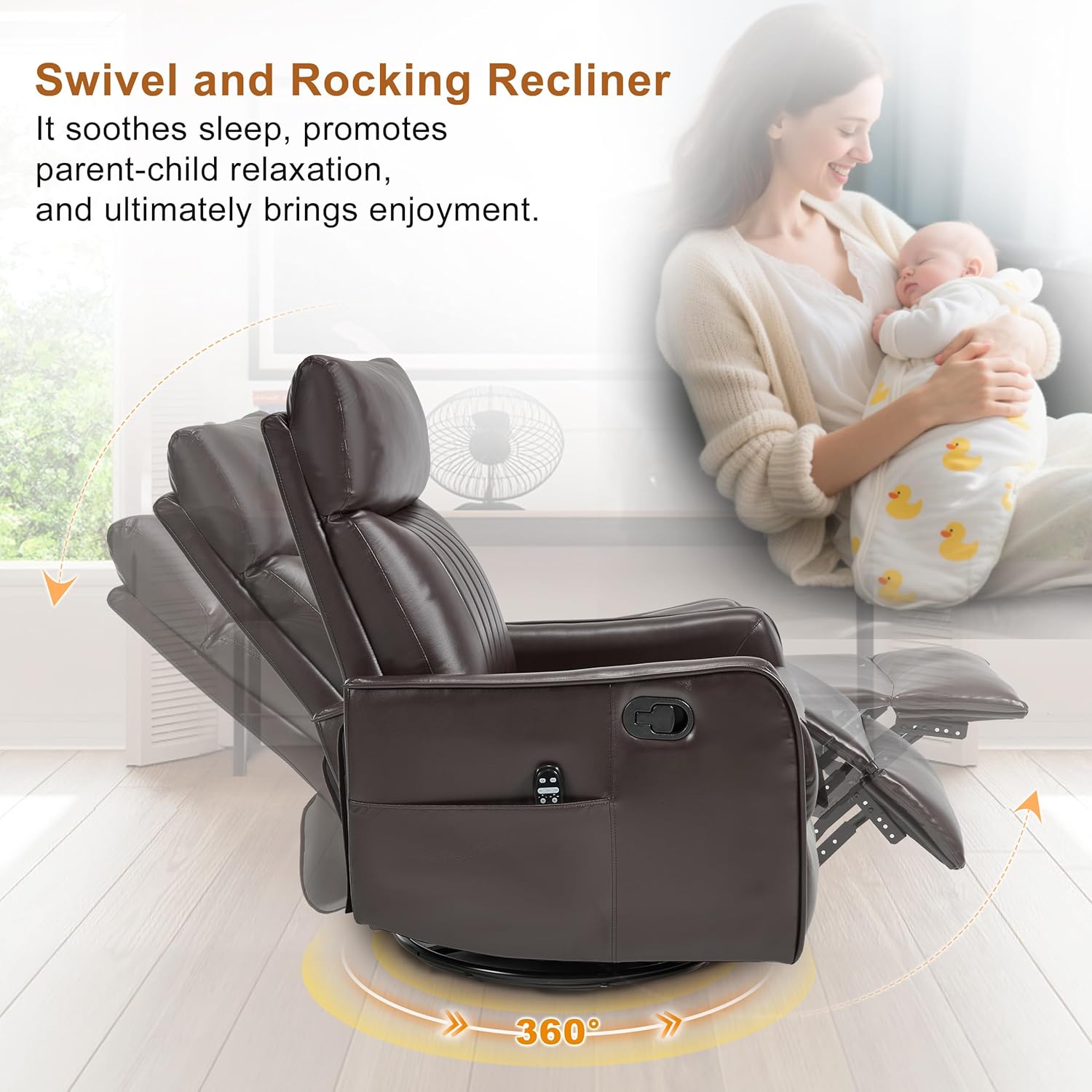 Manual Swivel Rocker Recliner Chair for Adults, Overstuffed Reclining Glider Chair for Nursing with