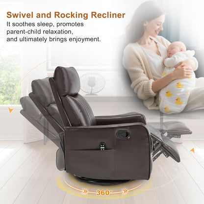 Manual Swivel Rocker Recliner Chair for Adults, Overstuffed Reclining Glider Chair for Nursing with