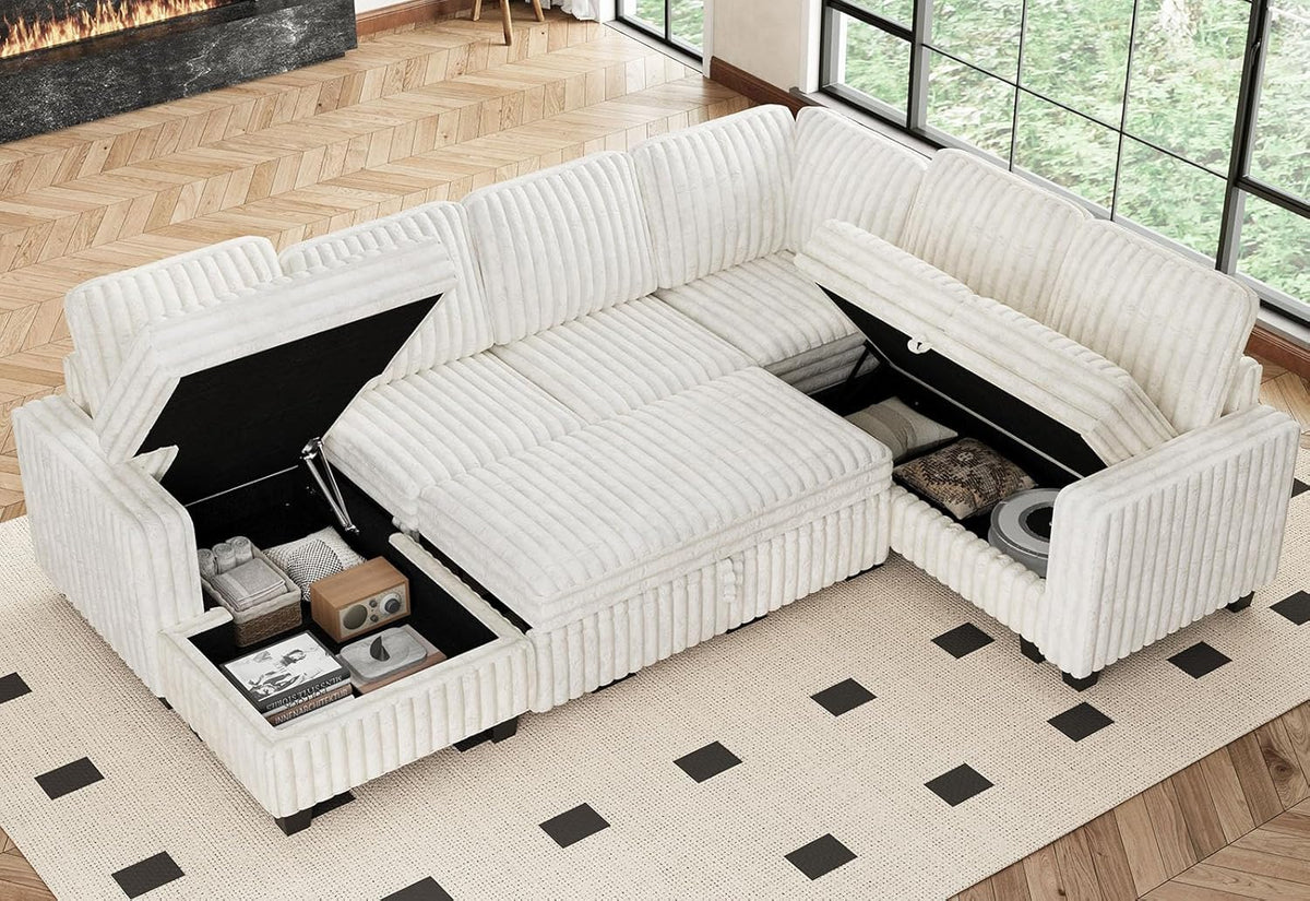 Belffin Corduroy Sleeper Sofa Bed with Storage Chaise Modular Sectional Sofa Couch with Pull Out