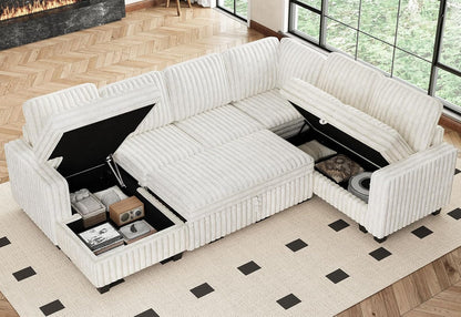 Belffin Corduroy Sleeper Sofa Bed with Storage Chaise Modular Sectional Sofa Couch with Pull Out