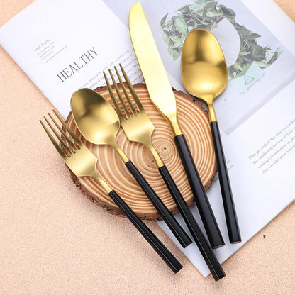 Matte Silverware Set Gold Flatware Set with Hexagon Handle 20 Pieces 18/0 Stainless Steel Cutlery