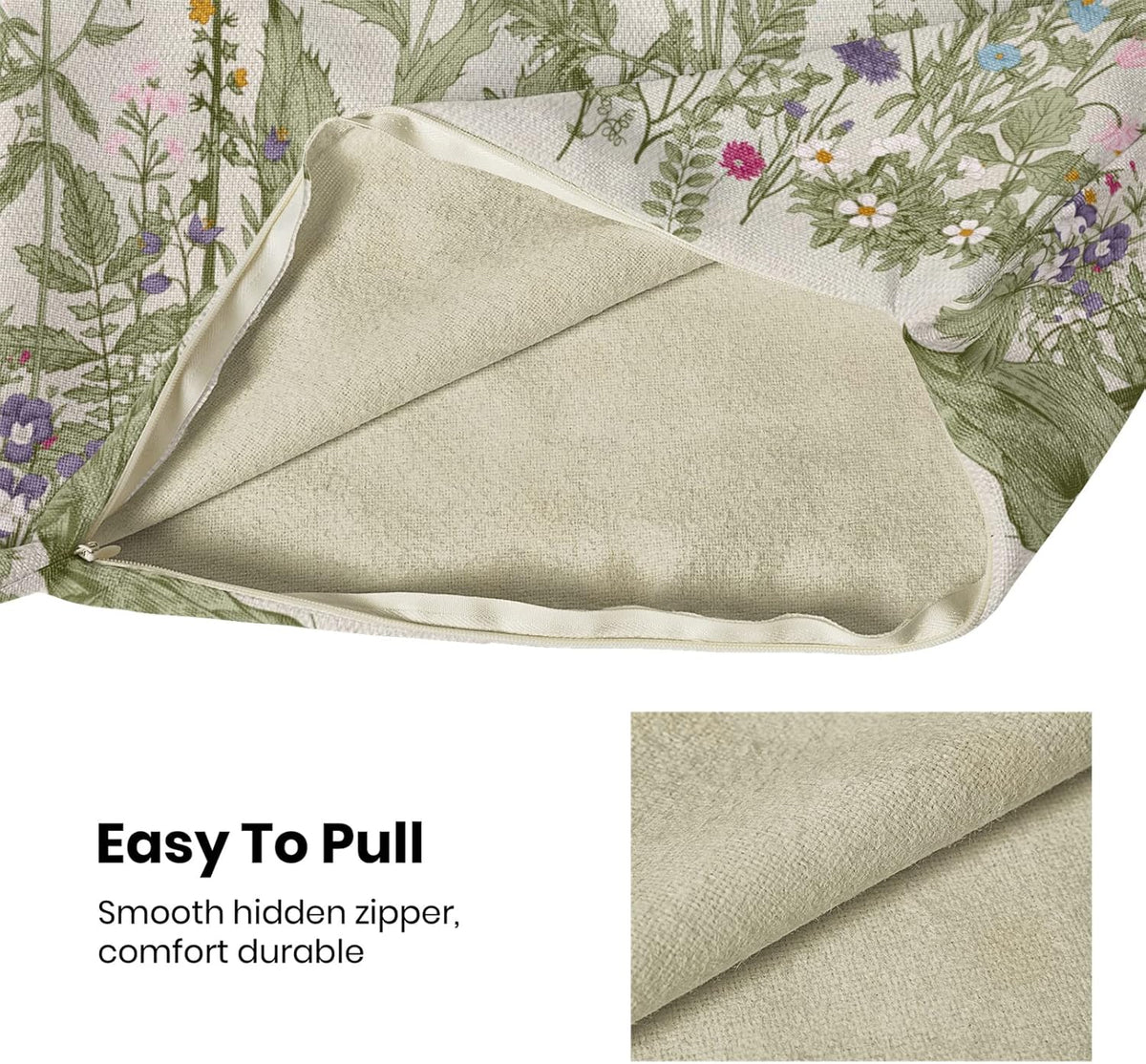 Spring Floral Pillow Covers 18 x 18 Inch Set of 2 Vintage Sage Green Wild Flowers Decor Throw