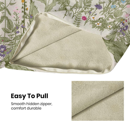 Spring Floral Pillow Covers 18 x 18 Inch Set of 2 Vintage Sage Green Wild Flowers Decor Throw