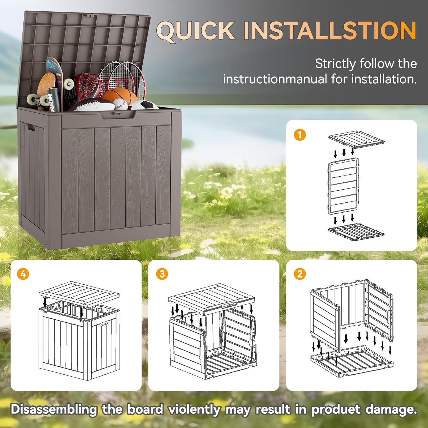 Outdoor Storage Box, 32 Gallon Deck Box Indoor Outdoor Storage Bin,Waterproof Resin Patio Storage