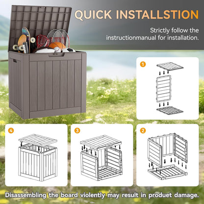 Outdoor Storage Box, 32 Gallon Deck Box Indoor Outdoor Storage Bin,Waterproof Resin Patio Storage