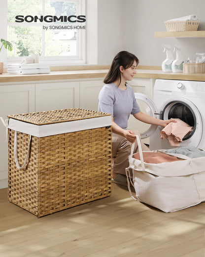 SONGMICS Laundry Hamper with Lid, 160 L Wicker Laundry Basket