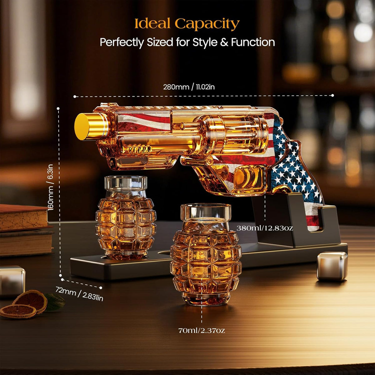 Birthday Gifts for Men Dad, Kollea Flag Whiskey Decanter Sets with Grenade Shot Glasses, Gifts