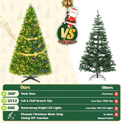 9FT Pre-Lit Christmas Tree with Remote Control, Multi-Color LED Lights, Musical Rotating Christmas
