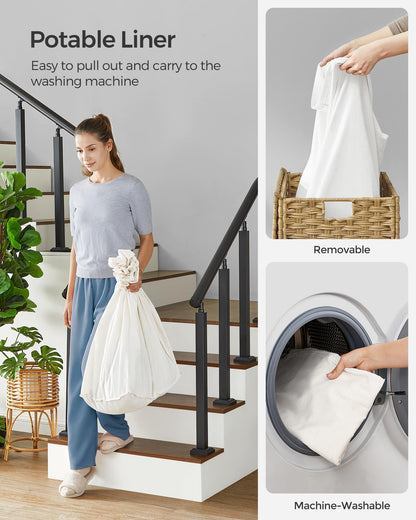 SONGMICS Laundry Hamper with Lid, 37 Gallons (140 L), Rolling Laundry Basket with Wheels, 3-Section