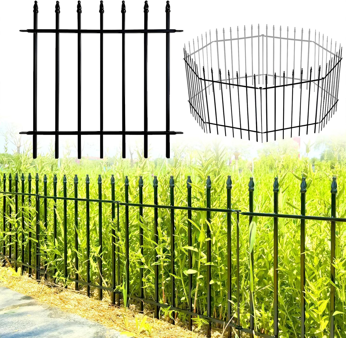 Metal Decorative Garden Fence 24" Wide x 24" High (5 Panels, Total Length 10 feet), Metal Border