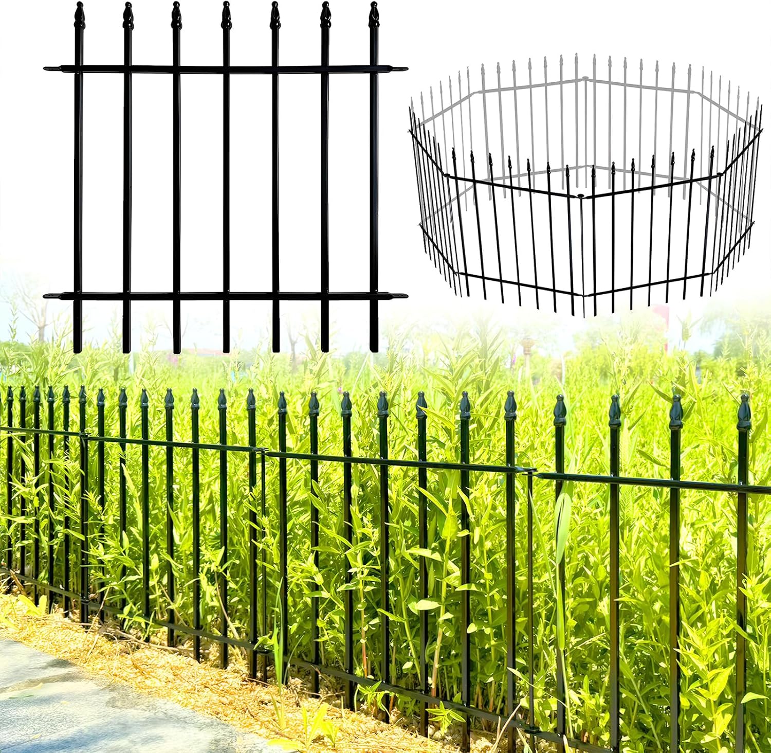 Metal Decorative Garden Fence 24" Wide x 24" High (5 Panels, Total Length 10 feet), Metal Border