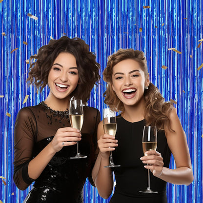 3 Pack Foil Fringe Backdrop - Laser Royal Blue Shiny Tinsel Curtains for Party Decoration/Photo