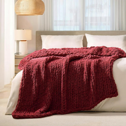 L'AGRATY Chunky Knit Blanket Throw: 60''x80'' Chenille Chunky Knitted Throw Blankets for Twin Bed