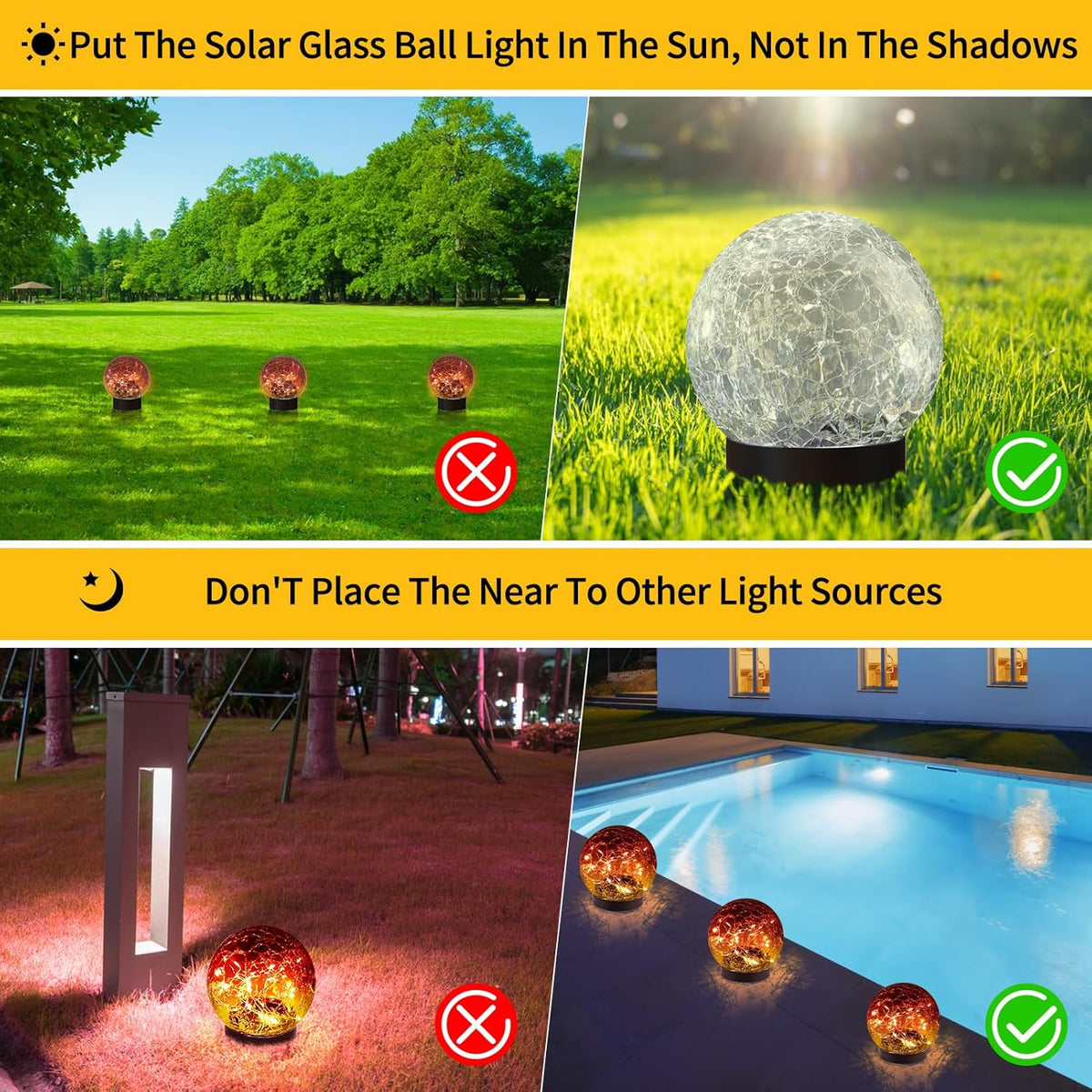 Solar Globe Lights Outdoor Waterproof-Solar Balls for Garden-Cracked Glass Ball Lights