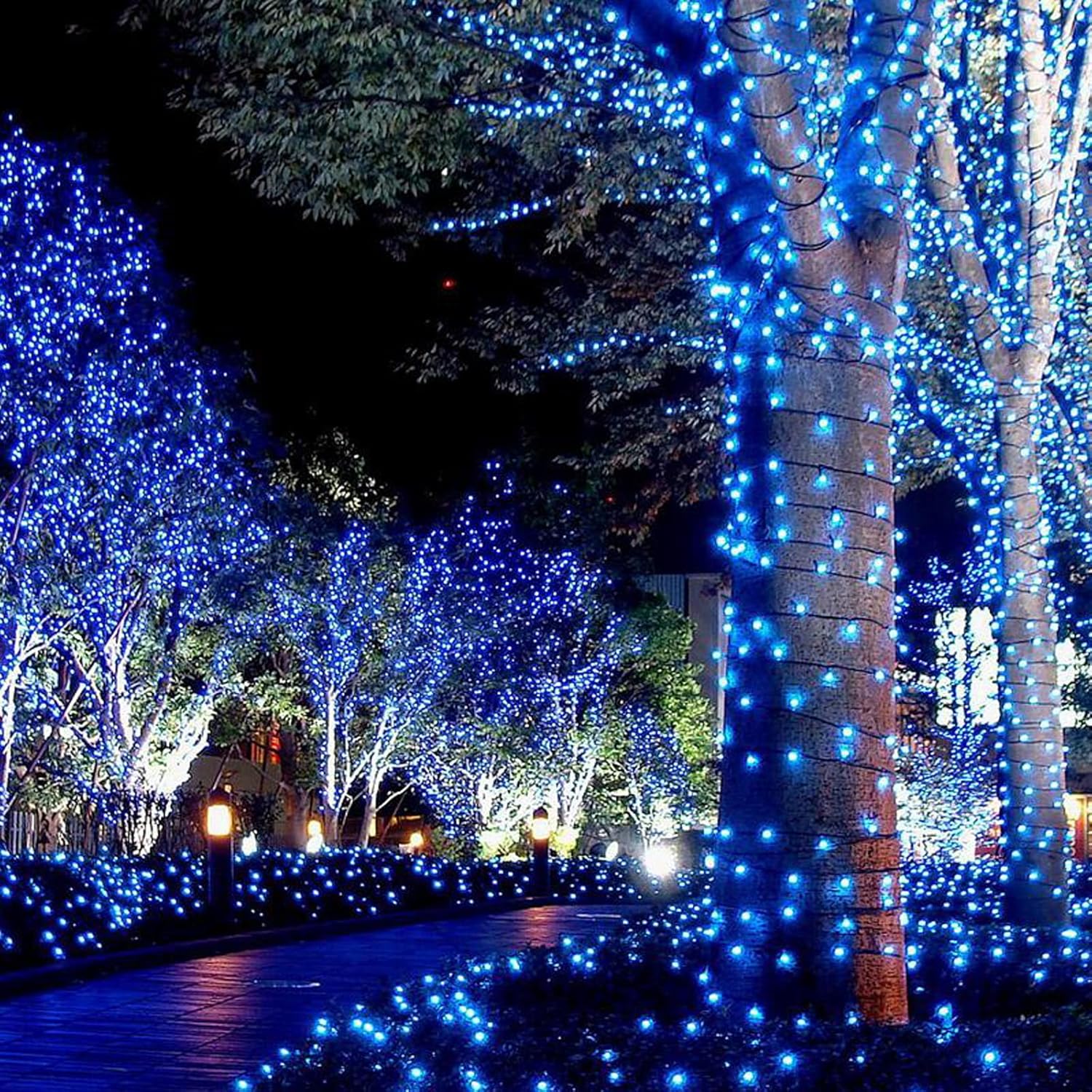 Joomer Blue Solar Christmas Lights, 2 Pack Total 144 FT 400 LED 8 Modes Waterproof Outdoor for