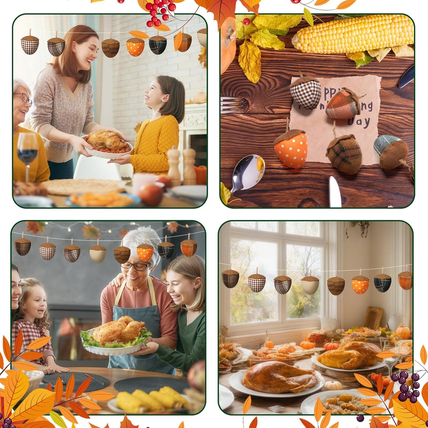 12 Pcs Fall Felt Acorn Ornaments Thanksgiving 3D Fabric Acorn Hanging Ornaments Fall 3.15 Inch