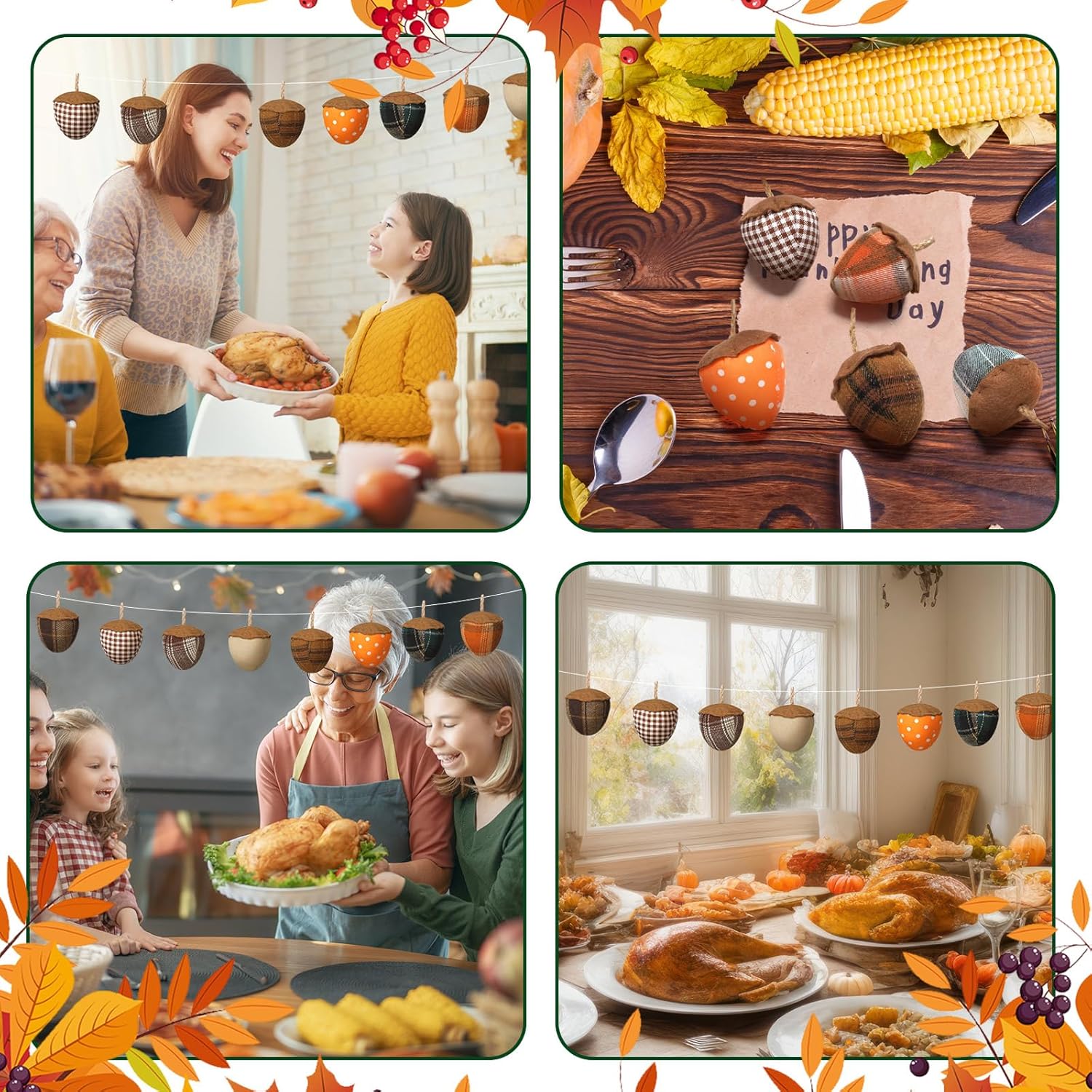 12 Pcs Fall Felt Acorn Ornaments Thanksgiving 3D Fabric Acorn Hanging Ornaments Fall 3.15 Inch