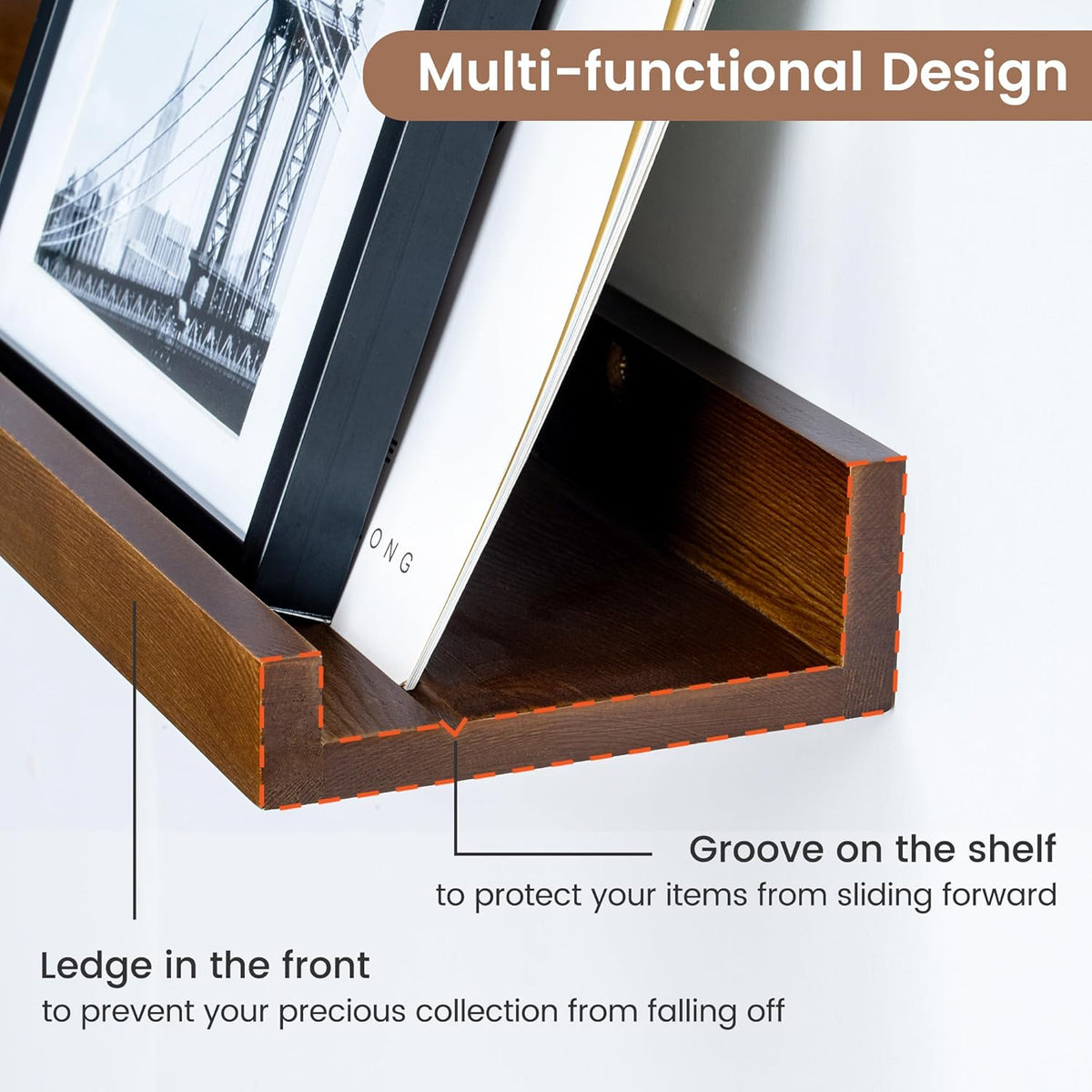 Picture Ledge Wall Shelves 36 inch Width Set of 2, Solid Pine Wood Rustic Floating Ledge Shelves
