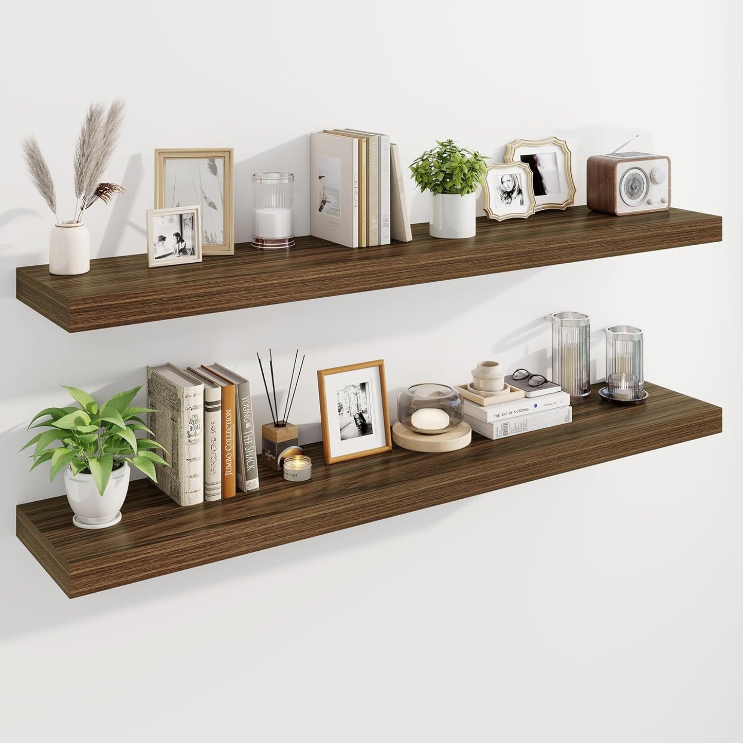 Marsmiles 55" Floating Shelves for Wall, Wooden Shelves with Invisible Brackets Set of 2, Rustic